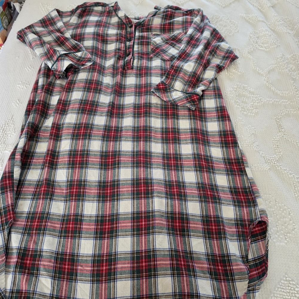 Vintage Lanz of‎ Salzburg Nightgown Large Flannel Red Plaid Cottagecore Prairie